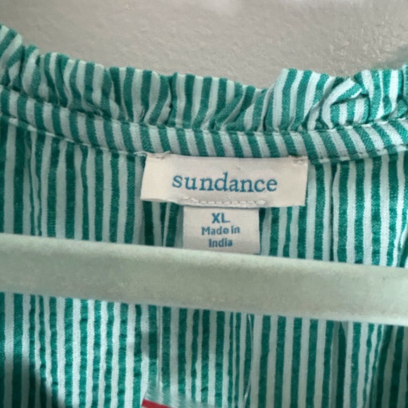 Sundance NWOT Teal Striped Maxi Dress XL Short Sleeve Cottagecore Milkmaid - Picture 8 of 11